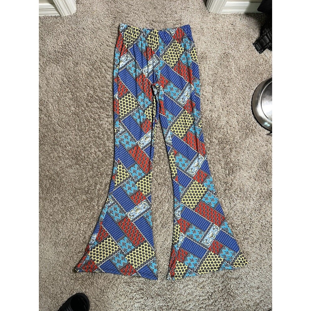 Poof! New York Womens Leggings Bell Bottom Abstract Multicolor Sz Large